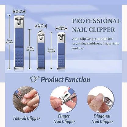 Manicure Set Professional Nail Clippers Pedicure Kit, 12 Pcs Stainless Steel Nail Care Tools Grooming Kit with Luxurious Travel Leather Case for Men Women Gift (Blue) - color: blue