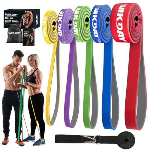 WIKDAY Resistance Bands, Pull Up Bands, Workout Bands for Exercise, Thick Heavy Resistance Band Set with Door Anchor, Elastic Bands for Body Stretching, Training at Home/Gym for Men & Women - color: Bicolor