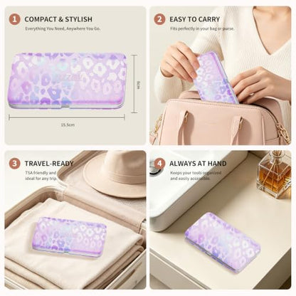 Manicure Set, Stainless Steel Nail Clipper Set with Travel Case | 12-Piece Set with Thicker Steel, Precision-ground Cutting Edges, and Smooth-finished Tools for Clean, Precise Trimming. - color: Silver and Purple