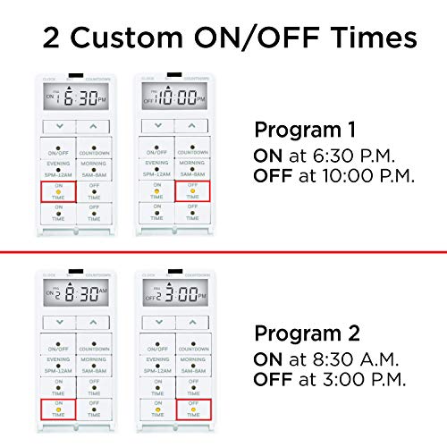 UltraPro in-Wall Digital Timer Switch, Countdown, Custom On/Off, 1 Pack | Countdown Mode, 2 Custom Programs, Manual Override, Single-Pole or 3-Way, White & Light Almond Faceplates, Neutral Required - style: 24HR Digital Timer