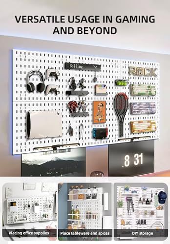 Pegboard Wall Organization Accessories Pack - 25 Pieces of White Hooks, Storage Bins & Fastening Strips (White) - color: White