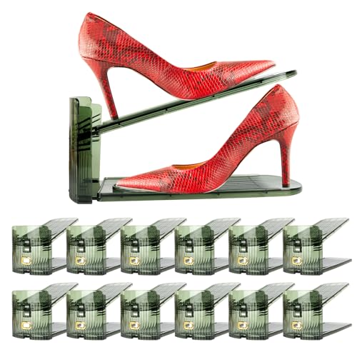 Yes!Fresh Shoe Slot Organizer, Boutique Display Style Shoe Stacker for A Pair of Shoes, Separable Shoe Rack for Closet Organization, 3 Adjustable Narrow Shoe Rack (Transparent Green, 12 Pack) - color: Transparent Green, size: 12 Pack