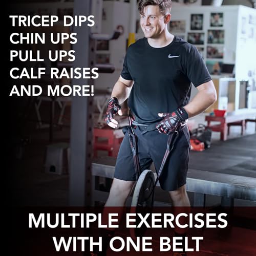 Dark Iron Fitness Dip Belt – Padded Leather Weight Lifting Belts w/ 40 Inch Strap for Squats & Pull Ups - Men & Women Weightlifting up to 270lbs