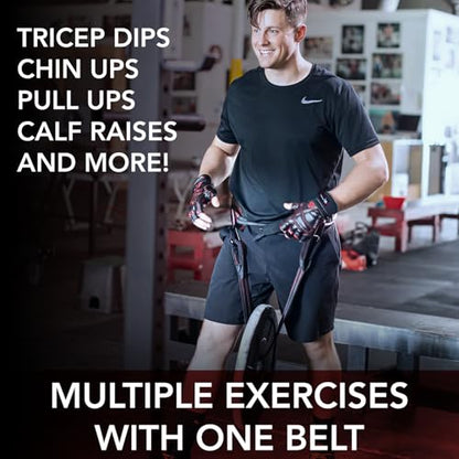 Dark Iron Fitness Dip Belt – Padded Leather Weight Lifting Belts w/ 40 Inch Strap for Squats & Pull Ups - Men & Women Weightlifting up to 270lbs