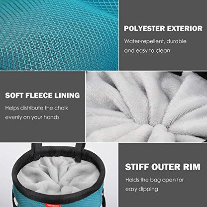 Moko Rock Climbing Chalk Bag, Bouldering Chalk Pot Bucket with Adjustable Belt & Carabiner Drawstring Climbing Gear - color: Light Blue, style: Straight Cylinder