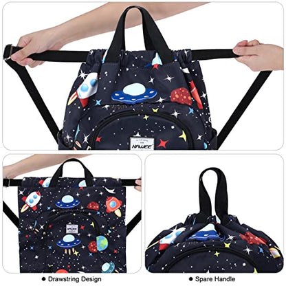 Dry Wet Drawstring Backpack with Shoe Compartment for Women Adjustable Gym Bag - color: Universe