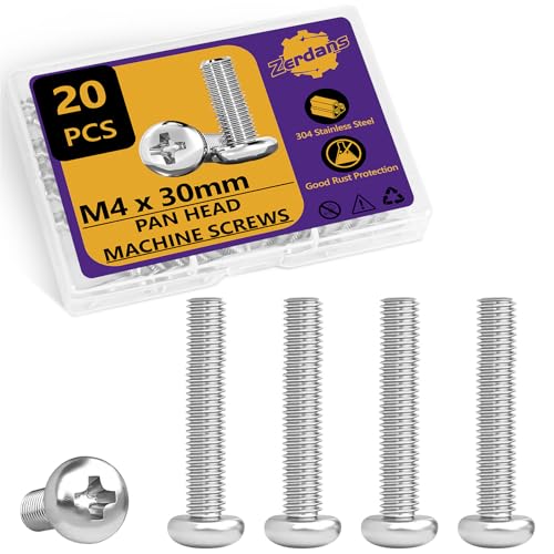20Pcs M4x30mm Phillips Pan Head Machine Screws Kit 304 SS for DIY | Full Thread, Anti-Rust & Anti-Corrosion, For Furniture Repair, Electronics & 3D Printer Small Models, Storage Case Included - size: M4x30mm