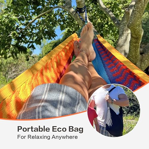 CHULIM Handwoven Mayan Hammock with 10ft Tree Straps, 550lbs Capacity Soft Rope Double Hammock, Portable Outdoor Hammock with Carry Bag for Camping Backyard Beach - Black White Stripe - color: Black White Stripe
