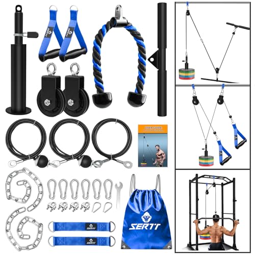 SERTT Weight Cable Pulley System Gym, Upgraded Cable Pulley Attachments for LAT Pull Down, Biceps Curl, Tricep, Arm Workouts - Home Gym Add On Equipment - color: Blue