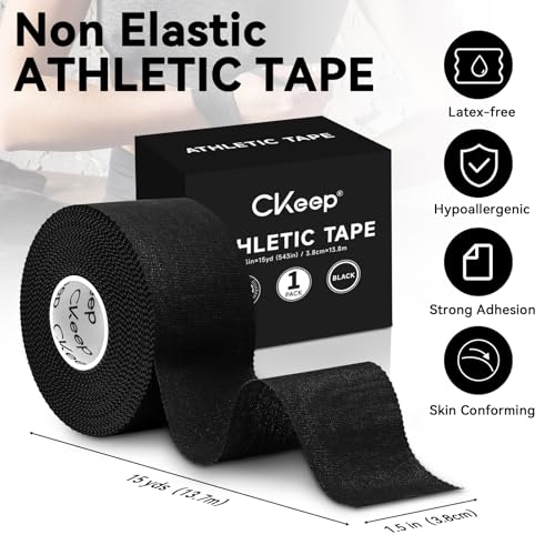 CKeep Athletic Tape, Original Cotton Waterproof Sports Tape 1 Roll, Black | Very Sturdy No Glue Residue Wrist Ankle Tape for Climbing, Boxing, Athletes, Baseball Bats, Strains, Sprains, Injuries - size: 1 Roll