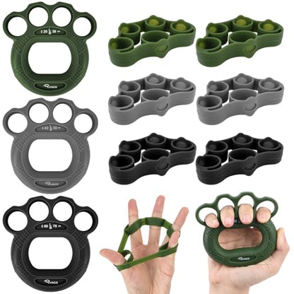 RYACO Hand Strengthener, 9 Pack Grip Strength Trainer with Finger Extensor Bands, Forearm Strengthener Finger Exerciser, Hand Grip Targeted Strength, Relief & Recovery
