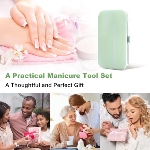 Manicure Set-Stainless Steel Nail Care Set-Professional 7 in 1 Ingrown Toenail Clipper Grooming Tool-Pedicure Kit & Toe Nail Cutter-Thick Nail Scissors Toiletries with Cuticle Trimmer (Green) - color: Green
