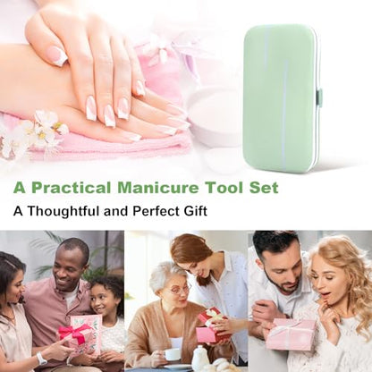 Manicure Set-Stainless Steel Nail Care Set-Professional 7 in 1 Ingrown Toenail Clipper Grooming Tool-Pedicure Kit & Toe Nail Cutter-Thick Nail Scissors Toiletries with Cuticle Trimmer (Green) - color: Green