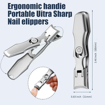 German Nail Clippers Set for Men & Women and Seniors | Large Wide Jaw Opening,Anti Splash Design,Ultra Sharp Stainless Steel heavy duty fingernail & toenail clippers (Silver) - size: Large Silver