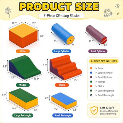 Soft Climbing Toys for Toddlers, 7-Piece Foam Climbing Blocks with PU Leather Cover, Modular Climb and Crawl Activity Play Set for Indoor Playroom (Classic) - color: Classic
