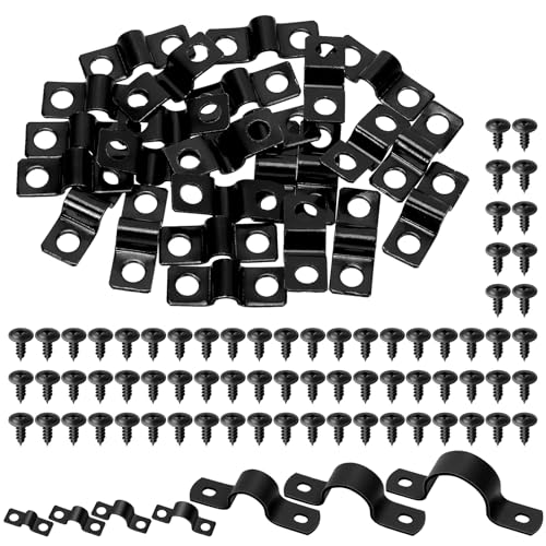 Tanstic 25Pcs Black Two Hole Pipe Strap, 3/16” Two Hole Strap U Bracket Rigid Pipe Strap Pipe Strap Clamp with Phillips Modified Truss Head Wood Screws for Fixing Pipe, Conduit, U Bracket - size: 3/16 Inch