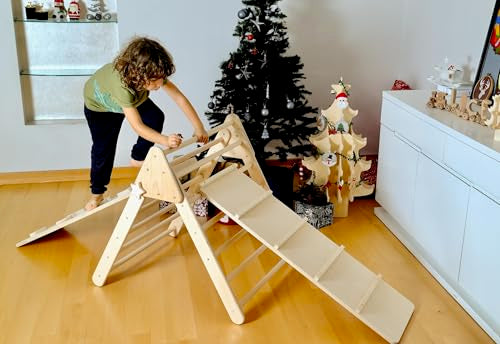 Montessori Climbing Triangle | Wooden Indoor Climbing Frame for Kids & Toddlers | Montessori Climbing Structure | Montessori Play Structure Wooden Activity Triangle (Triangle + 2 Ramps) - style: Triangle + 2 Ramps