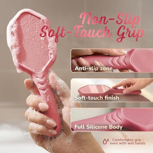 SILKLE Nano Glass Foot File - Foot Callus Remover for Feet & Foot Scrubber | Silicone Grip for Non-Slip Control - Foot Scrubber for Dead Skin, Heel Scraper for Cracked Heels & Foot Exfoliator - Pink - style: Pink