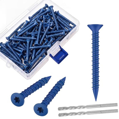 MorningRo 200 Qty 3/16" x 1-3/4" Star Head Concrete Screws Anchor with Drill Bits Blue Star Drive Bugle Head Screws for Anchor Masonry, Block, Brick, Cement, Stucco, Diamond Point and Wood Fastening - size: 3/16" X 1-3/4", style: Star Head