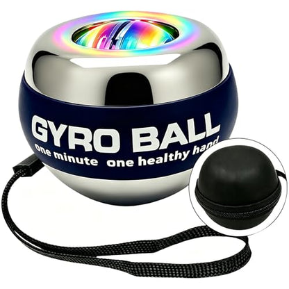 EXBEPE Metal Torque Ball with Light, Weighted Auto-Start Gyro Ball Hand Wrist Forearm Trainer and Strengthener for Exercise Joint and Muscle with Bag - color: Silver