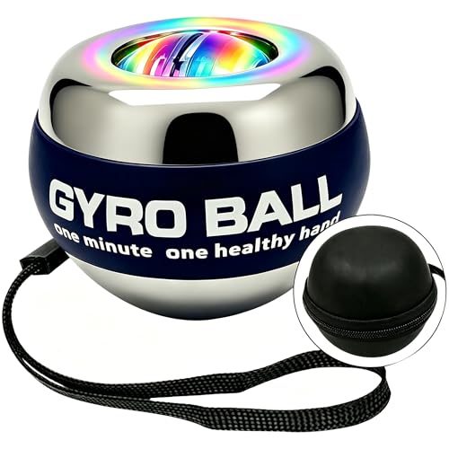 EXBEPE Metal Torque Ball with Light, Weighted Auto-Start Gyro Ball Hand Wrist Forearm Trainer and Strengthener for Exercise Joint and Muscle with Bag - color: Silver