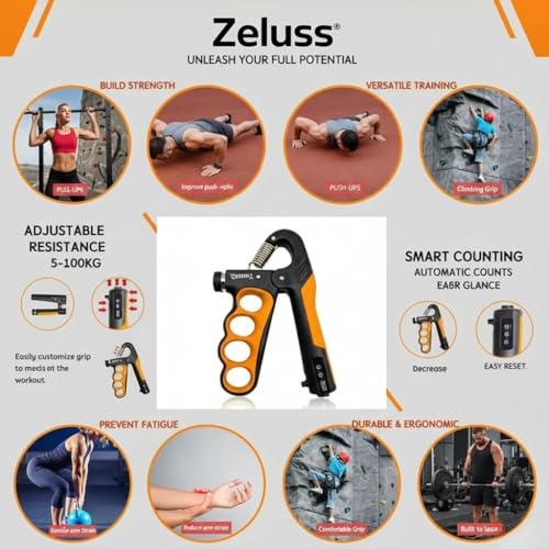 Hand Grip Strengthener with Counter, Adjustable 5-100 kg Resistance, Non-Slip Fitness Grip for Exercise Training