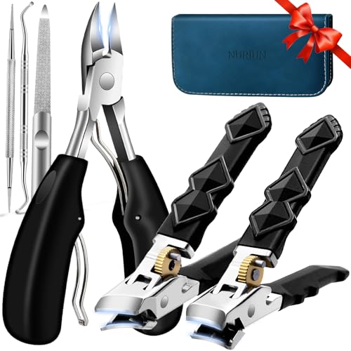 6PCS Toenail Clippers for Seniors Thick Toenails, Heavy Duty Nail Clippers for Men, Ultra Sharp Slanted Ingrown Toenail Clippers with Catcher, Wide Jaw Large Nail Cutters with Leather Case