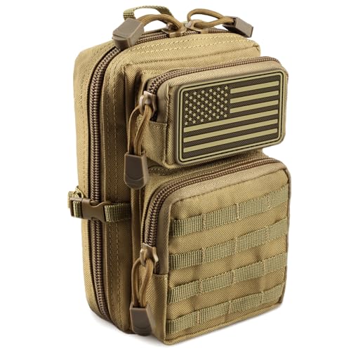 LIVANS Tactical Molle Utility Pouch, EDC Tool Pouch Tactical Phone Pouches Mini Waist Pouches Medical EDC IFAK Pack Mini Design of 3-Day Backpack - color: Khaki