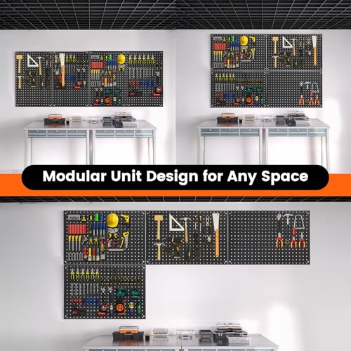 ENJOYWOOD Pegboard, 4 PCS 24"×16" Metal Peg Board Panels Black Modular Wall Organizer Kit with 40 Hooks, Dual-Size Hole Design for Home Tool Storage, Garage Organization, Kitchen, Office, Craft Room - size: 4 PCS