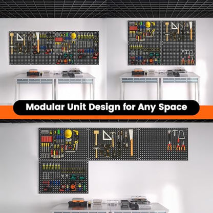 ENJOYWOOD Pegboard, 4 PCS 24"×16" Metal Peg Board Panels Black Modular Wall Organizer Kit with 40 Hooks, Dual-Size Hole Design for Home Tool Storage, Garage Organization, Kitchen, Office, Craft Room - size: 4 PCS
