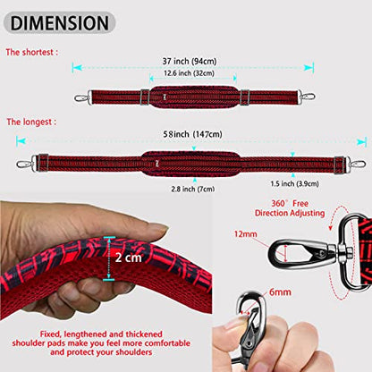 ZINZ Shoulder Strap 58" Ultra-Thick Fixed Padded and Adjustable Buckles Crossbody Strap for Briefcase Laptop Bag Luggage - color: Black Red Jacquard