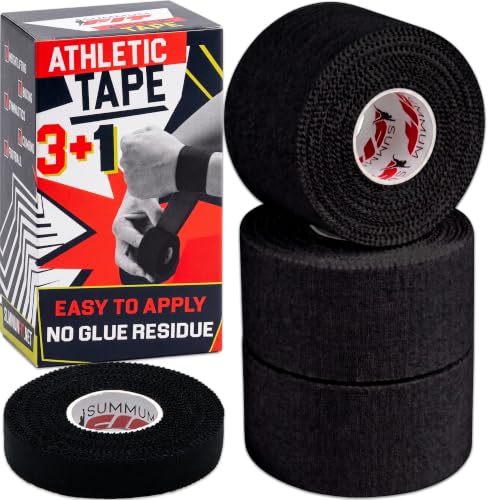 Black Athletic Tape for Sports with Extra Finger Tape - 3+1 Set | Easy-Tear, Sweat-Resistant & No Residue Tape for Boxing, Football, Climbing or Gymnastics for Wrist, Ankle & Hand Protection - color: Black, size: 3+1 Set