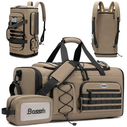 Bosstin Gym Bag for Men & Women,45L Travel Duffle Sports Duffel Bag Gym Weekender Overnight Backpack with Shoe Compartment (KHAKI CHECKERED) - color: KHAKI CHECKERED