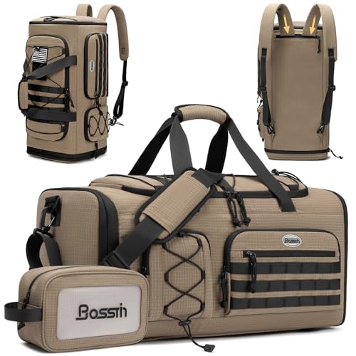 Bosstin Gym Bag for Men & Women,45L Travel Duffle Sports Duffel Bag Gym Weekender Overnight Backpack with Shoe Compartment (KHAKI CHECKERED) - color: KHAKI CHECKERED