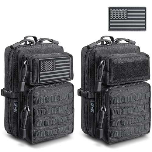 2 Pack Molle Accessories Tactical EDC Pouch, Small Tool Bag, Utility Phone Holder IFAK for Duty Belt, Backpack, Vest (Includes 2 US Flag Patch) - color: Black