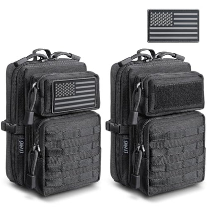 2 Pack Molle Accessories Tactical EDC Pouch, Small Tool Bag, Utility Phone Holder IFAK for Duty Belt, Backpack, Vest (Includes 2 US Flag Patch) - color: Black
