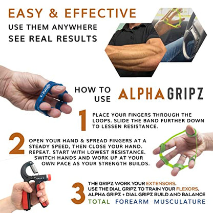 X-TREME ALPHA GRIPZ Set - Strongman Extensor Trainers/Grip Strength Trainer/Complete Forearm Strengthener/Finger Strengthener, Fast Pain Relief from tendonitis, Carpal Tunnel, Arthritis