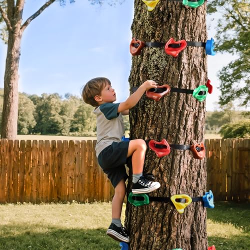 SEKKVY 15PCS Ninja Tree Climbing Holds and 6 Sturdy Ratchet Straps for Kids Tree Climbing, Large Climbing Grips for Outdoor Ninja Warrior Obstacle Course Training - style: 15 Holds