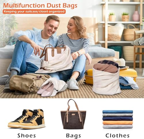 MISSLO Set of 3 Cotton Breathable Dust-proof Drawstring Storage Pouch Multi-functional Bag. Pack 3 S - size: S