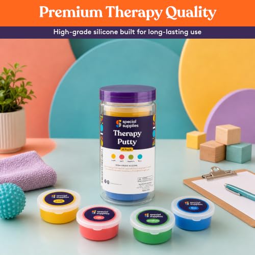 Special Supplies Therapy Putty for Kids and Adults - Resistive Hand Exercise Stress Relief Therapy Putty Kit, Set of 4 Strengths, Three Ounces of Each Putty - color: Primary Colors