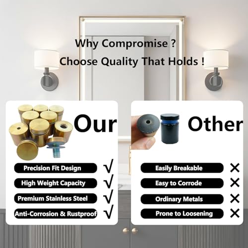 8 Pack Stainless Steel Sign Standoff Screws (1 in. Dia x 1 in. L)(Gold) | Standoff Mounting Advertising Nail Hanging Acrylic Panels Glass Artwork - color: Gold