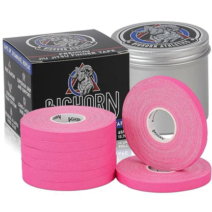 Bighorn Athletics Pro Series Jiu-Jitsu Finger Tape, 8-Rolls with Tin Holder, Enhanced Strength, Residue-Free (0.3-Inch, Pink) - color: Pink