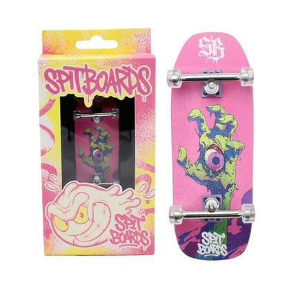 SPITBOARDS® 34mm Fingerboard Oldschool Cruiser Pro Complete Setup, Pre-Assembled 5-Layer Wood, Pro Trucks, Soft Urethane 60D Bearing Wheels, Real-Wear Graphics, Lasered Foam Tape 'Slimey Hand' - color: Slimey Hand
