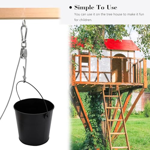FUQUN Treehouse Pulley System with Bucket Cable - Kids Playhouse & Pirate Ship Accessories for Outdoor Play, Heavy-Duty Climbing Bucket (Black) - size: Black1 | 1 set