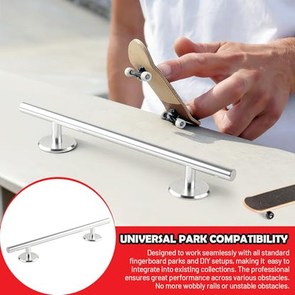 Simhoa Professional Fingerboard Rail, 25cm Skateboard Obstacle Rod with Stable Base, Mini Fingerboard Deck Fingerboard Ramp, Party Favor, Skatepark Accessory for Fingerboard Players, Round Silver - color: 25cm Round Silver
