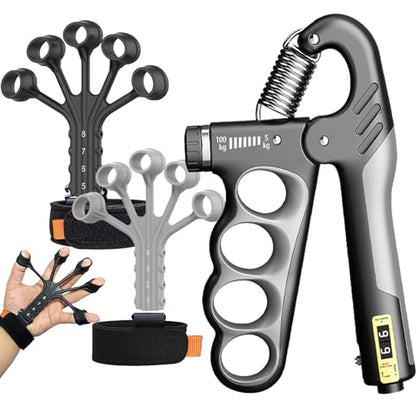 Hand Grips Strengthener, Forearm Strength Trainer- Adjustable Resistance 11-220Lbs Hand gripper with Counting,Finger Exerciser,Hand Extension Exerciser for Muscle Building and Injury Recover Combo Set - color: Orange Combo Set