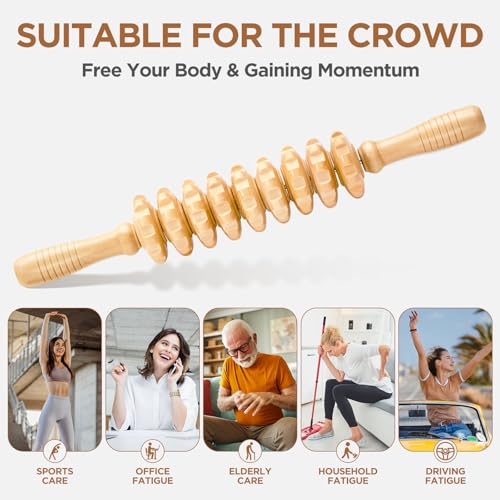 Wooden Cellulite Muscle Roller for Legs and Thighs - Handheld Fascia Blaster Tool for Muscle Relief, Lymphatic Drainage & Body Sculpting - Anti Cellulite Massager for Women and Men (9 Wheel) - color: White 9 Wheel