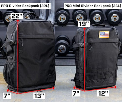 SERIOUS STEEL FITNESS Gym Bag, Rip-Resistant Fabric, Heavy Duty (Black, Backpack (Pro-Mini (26L) with Dividers)) - color: Black, style: Backpack (Pro-mini With Dividers)