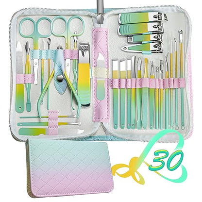 Manicure Set 30 in 1 Nail Clippers Set,Nail Manicure Kit for Women,RedFlow Toenail Clippers,Pedicure Kit,Pedicure Tools,Suitable for Travel Manicure Tools,Toe Nail Kit,Nail Care Kit(Yellow Green) - color: Yellow Green