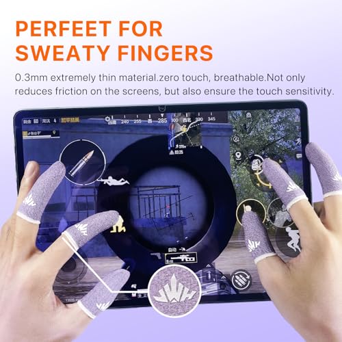 Jwh 10 Pcs Silver Fiber Game Finger Sleeves,Purple Thumb Sleeves Mobile Gaming Cots,Game Thumb Covers,Gaming Finger Gloves with Touchscreen for Pubg Fundas para Dedos Dedales Gamer Profesionales - color: 10Pcs Purple +Storage Box